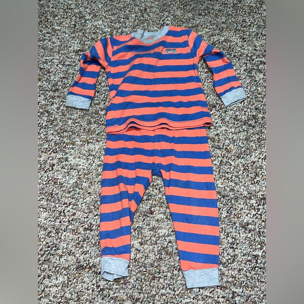 Boys, girls Carter's Orange and Blue Striped Pajama Set, outfit, 9 months